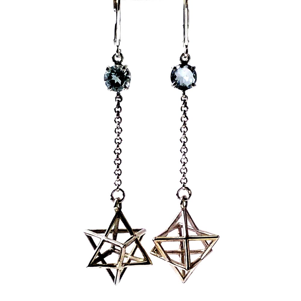 Merkabah Earrings made of Sterling Silver enhanced with blue Topaz stones